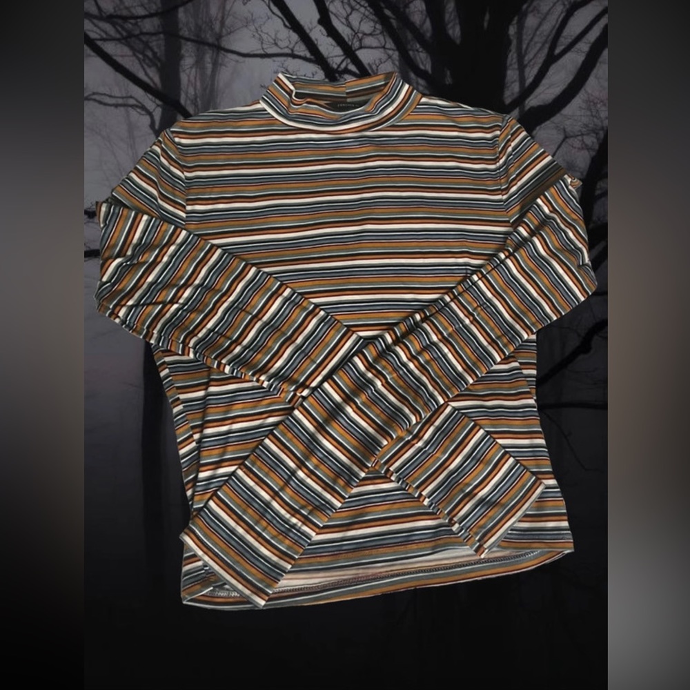 forever 21 striped mock neck long sleeved crop top